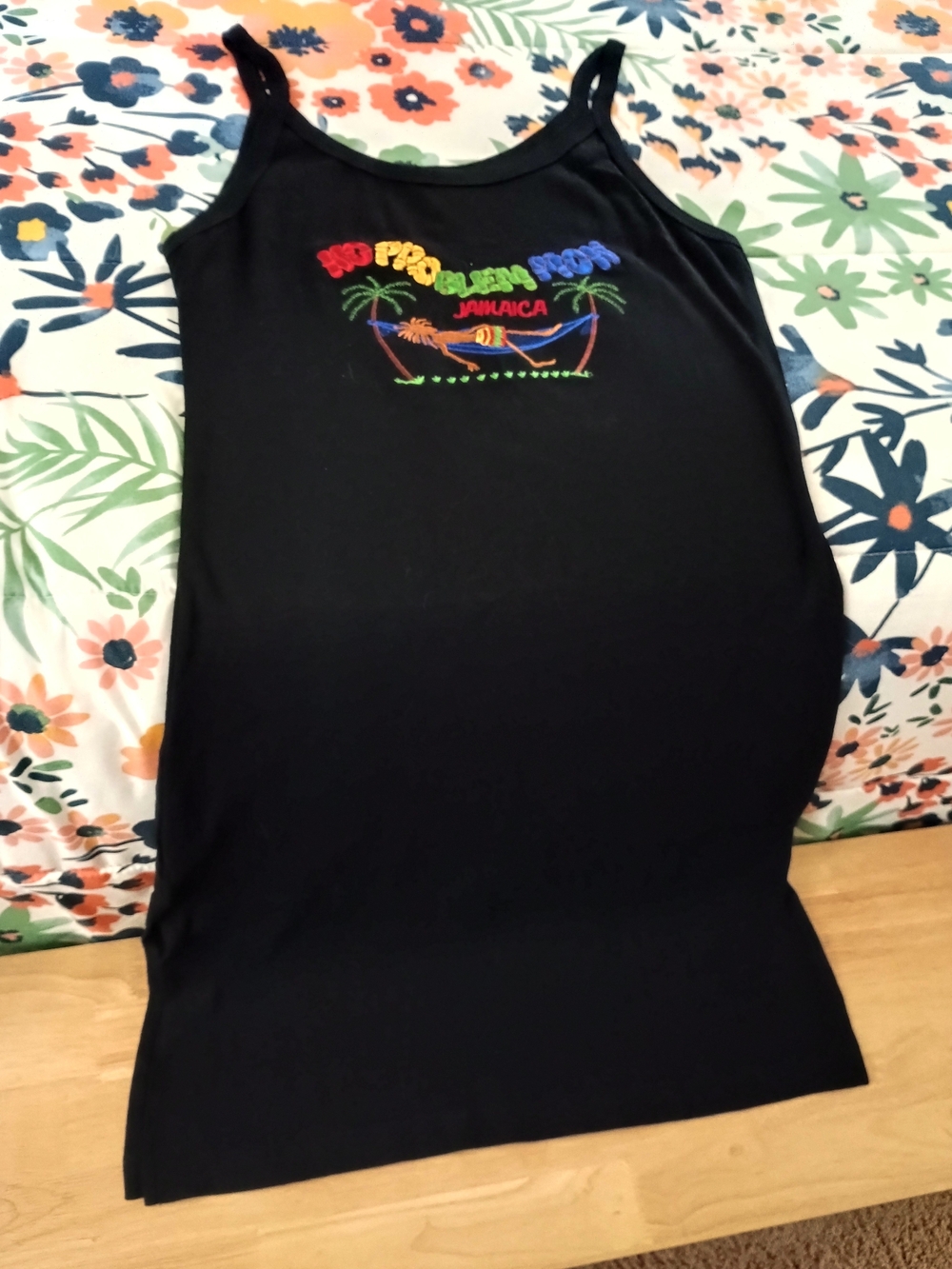 Black Jamaica Embroidered Tank Dress